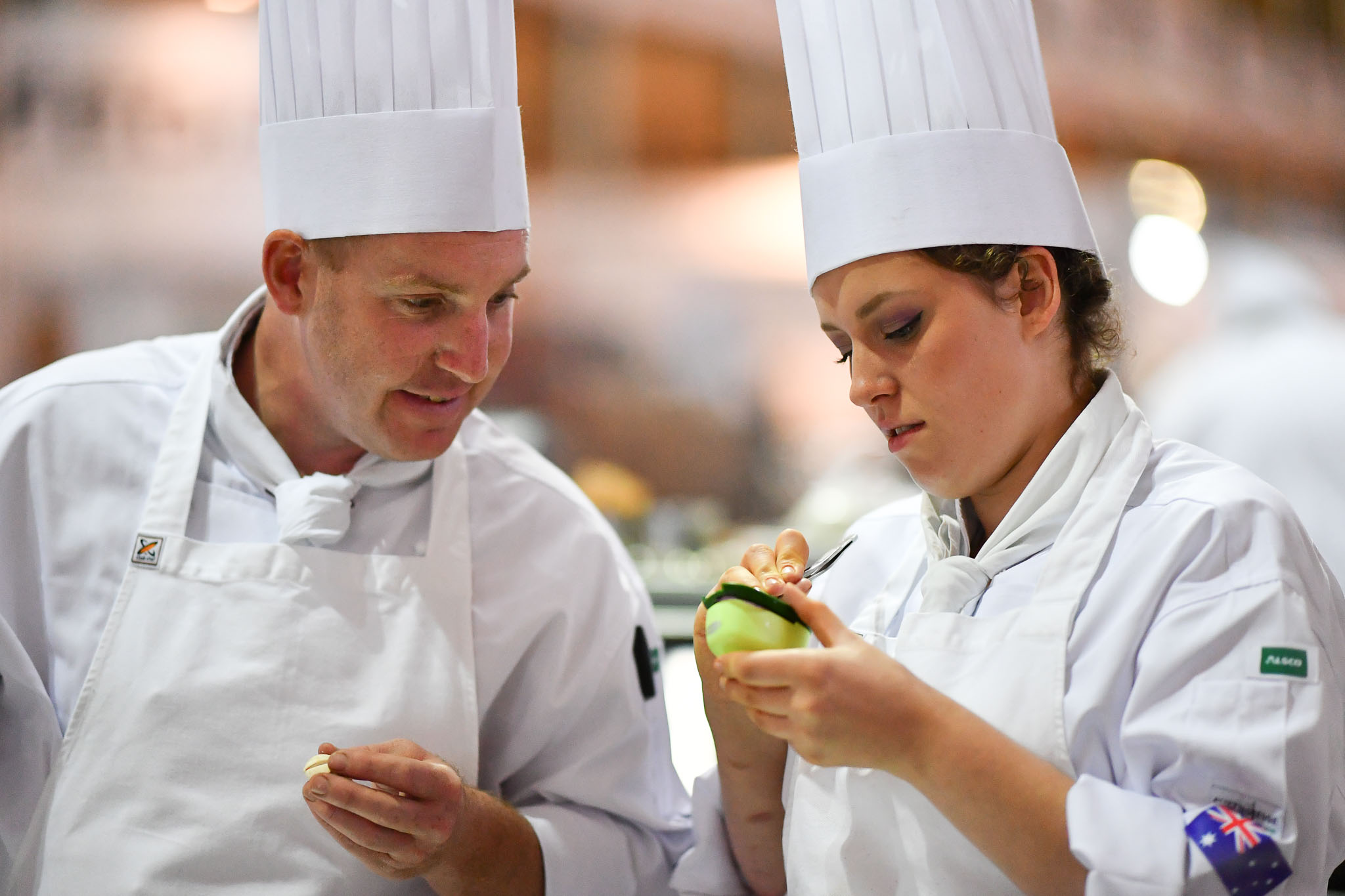 Melbourne, 30 May 2017 - Michael Cole and commis chef Laura Skvor of the Georgie Bass CafÈ & Cookery in Flinders in action at the Australian selection trials of the Bocuse d'Or culinary competition held during the Food Service Australia show at the Royal Exhibition Building in Melbourne, Australia. Photo Sydney Low