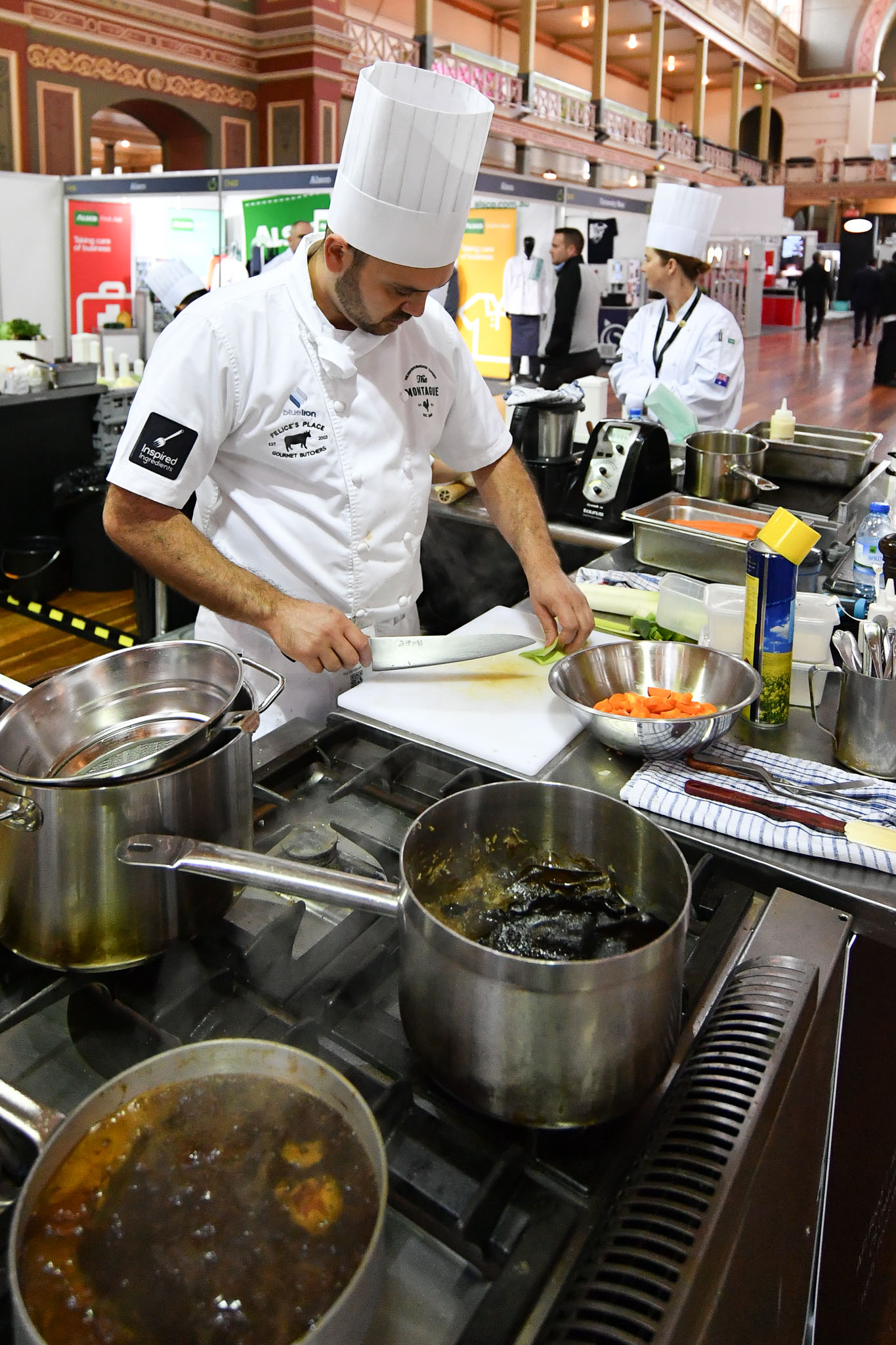Melbourne, 30 May 2017 - Daniel Soto of the Montague Hotel in South Melbourne prepares vegetables at the Australian selection trials of the Bocuse d'Or culinary competition held during the Food Service Australia show at the Royal Exhibition Building in Melbourne, Australia. Photo Sydney Low