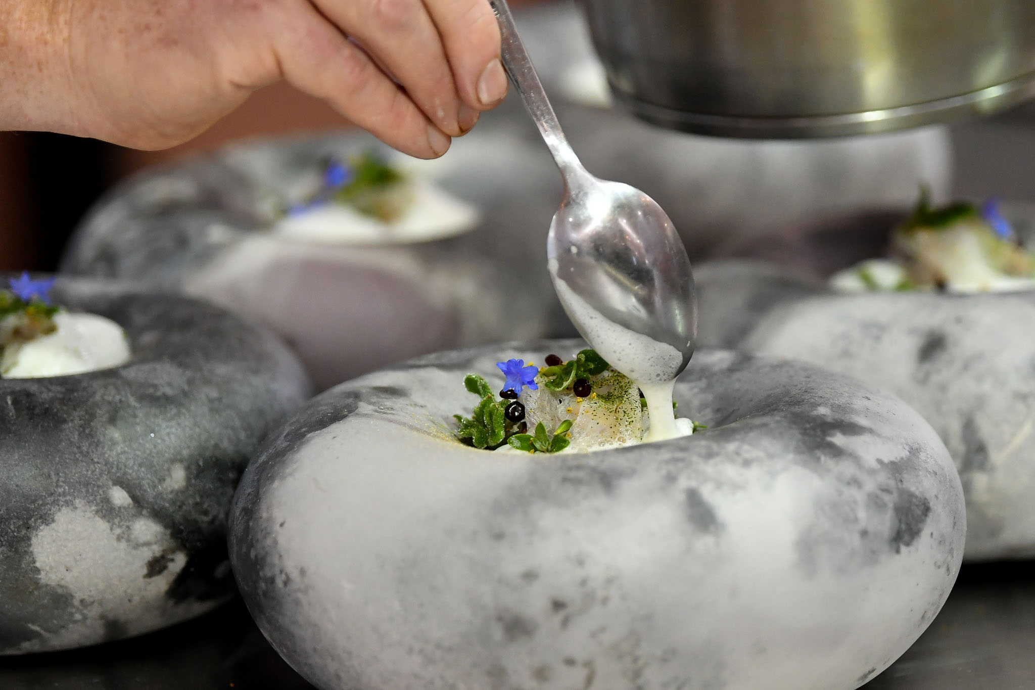 Melbourne, 30 May 2017 - Michael Cole of the Georgie Bass Café & Cookery in Flinders plates up his fish dish at the Australian selection trials of the Bocuse d'Or culinary competition held during the Food Service Australia show at the Royal Exhibition Building in Melbourne, Australia. Photo Sydney Low