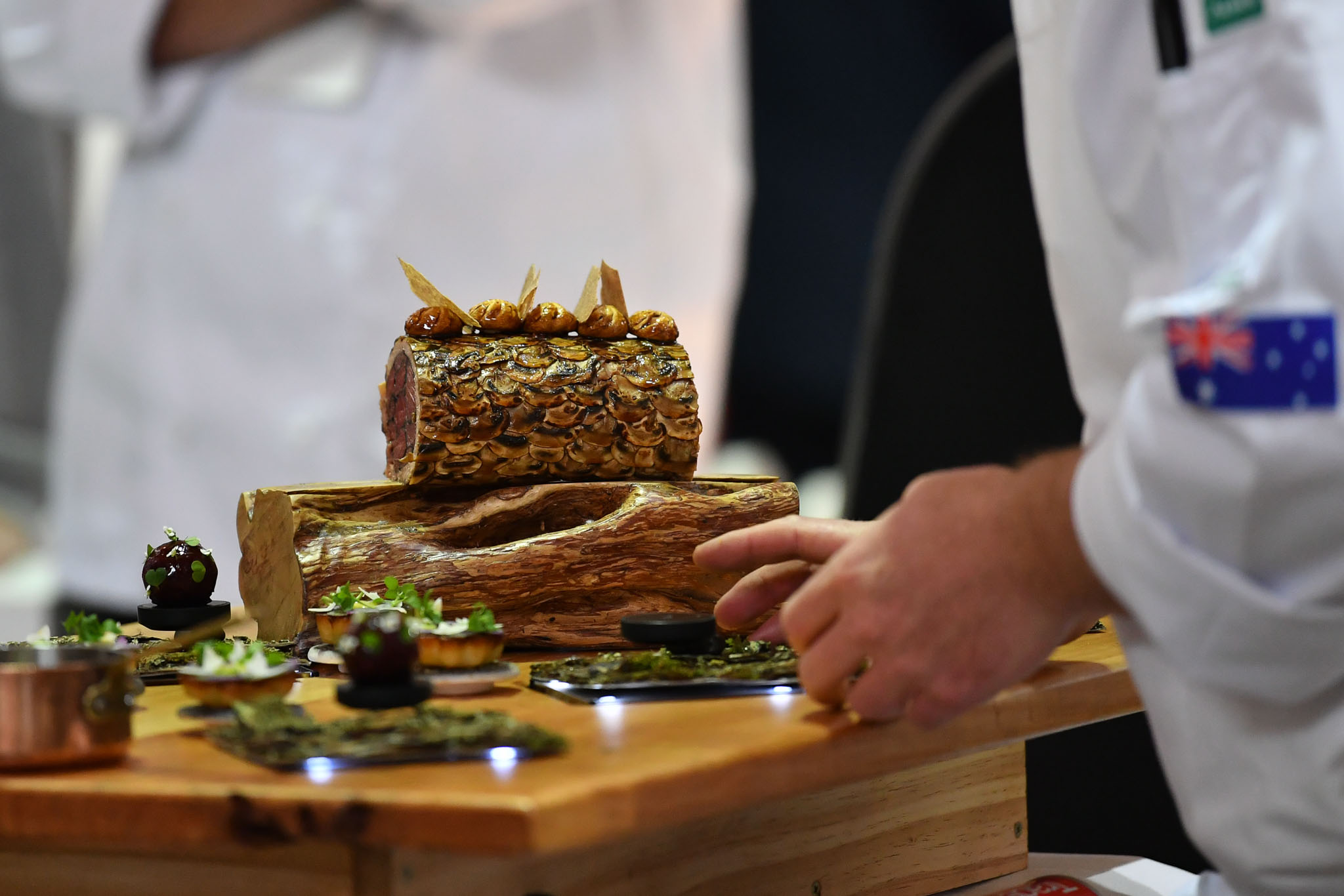 Melbourne, 30 May 2017 - Michael Cole of the Georgie Bass Café & Cookery in Flinders plates up his meat platter at the Australian selection trials of the Bocuse d'Or culinary competition held during the Food Service Australia show at the Royal Exhibition Building in Melbourne, Australia. Photo Sydney Low