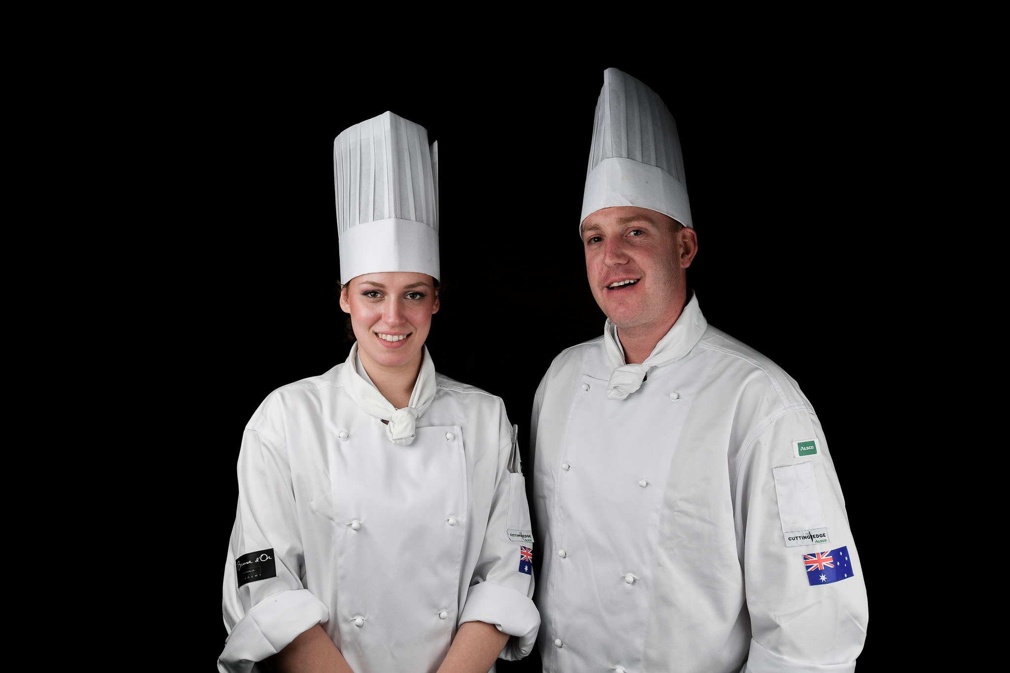 Melbourne, 30 May 2017 - Laura Skvor commis chef and Michael Cole of the Georgie Bass Café & Cookery in Flinders pose for a photograph at the Australian selection trials of the Bocuse d'Or culinary competition held during the Food Service Australia show at the Royal Exhibition Building in Melbourne, Australia. Photo Sydney Low