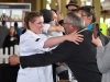 Melbourne, 30 May 2017 - Michael Cole and Laura Skvor of the Georgie Bass Café & Cookery in Flinders celebrate after winning the Australian selection trials of the Bocuse d'Or culinary competition held during the Food Service Australia show at the Royal Exhibition Building in Melbourne, Australia. Photo Sydney Low