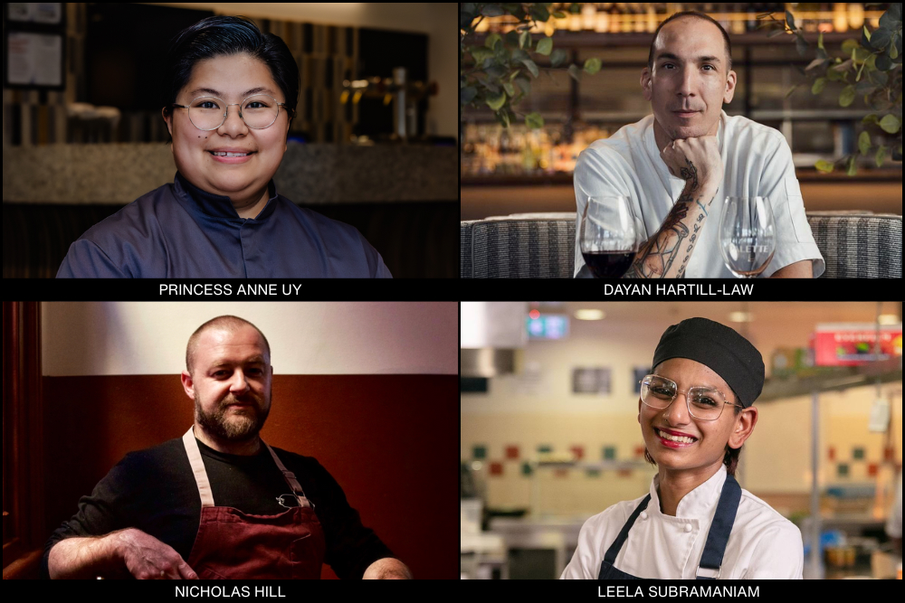 Four chefs competing in the Bocuse d'Or Australia 2025 Golden Knife culinary contest